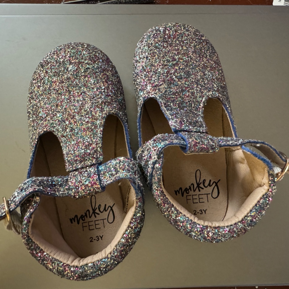 Monkey Feet Blue Glitter T-Strap Shoes